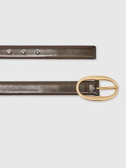Reiss Chocolate Drew Patent Leather Oval Buckle Belt