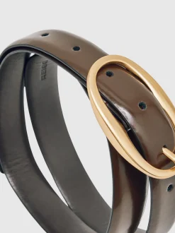 Reiss Chocolate Drew Patent Leather Oval Buckle Belt