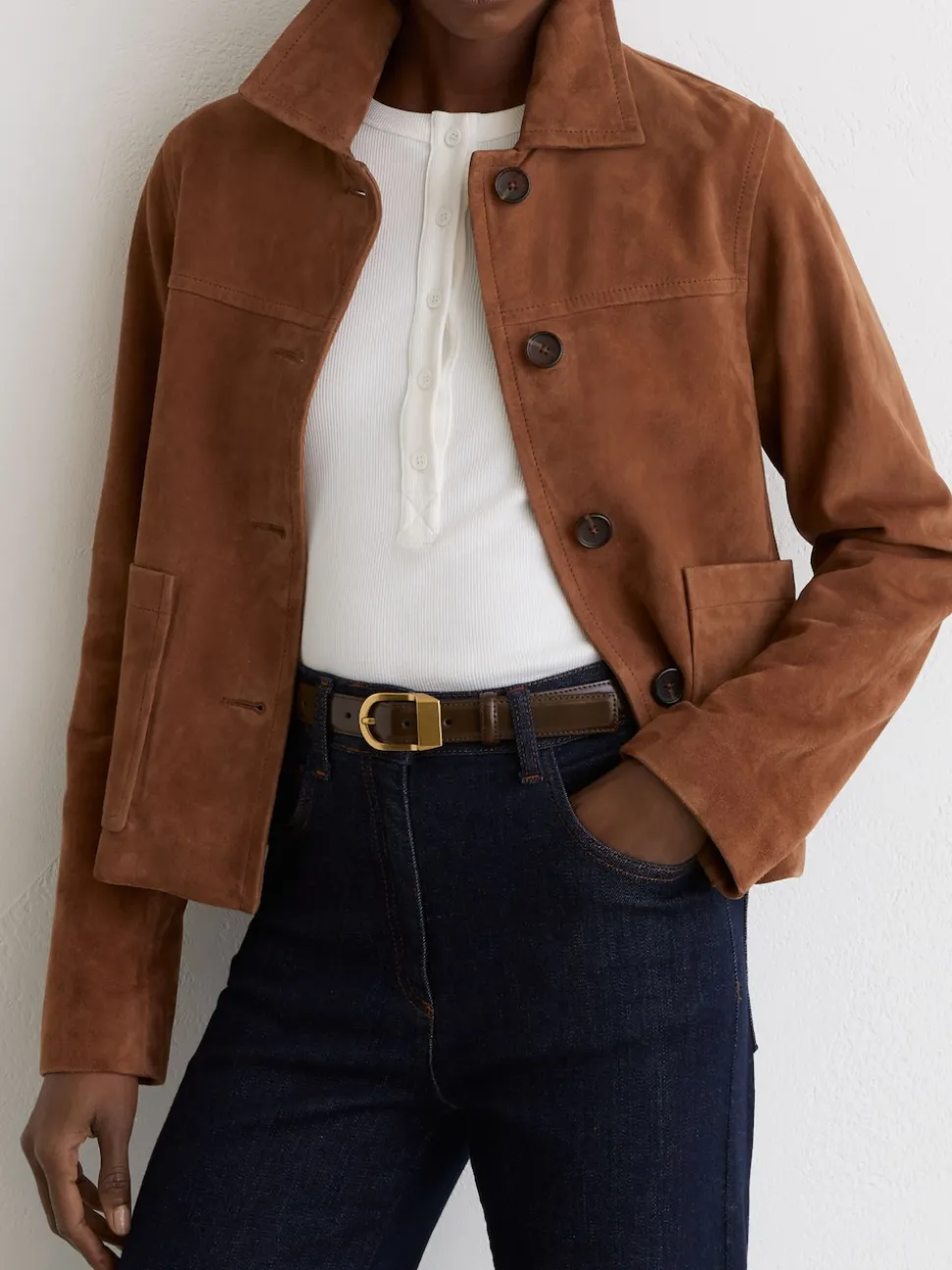 Reiss Chocolate Hazel Leather Curved-Buckle Belt