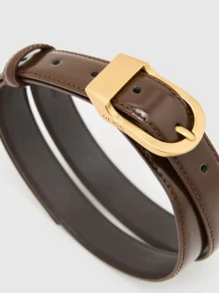 Reiss Chocolate Hazel Leather Curved-Buckle Belt