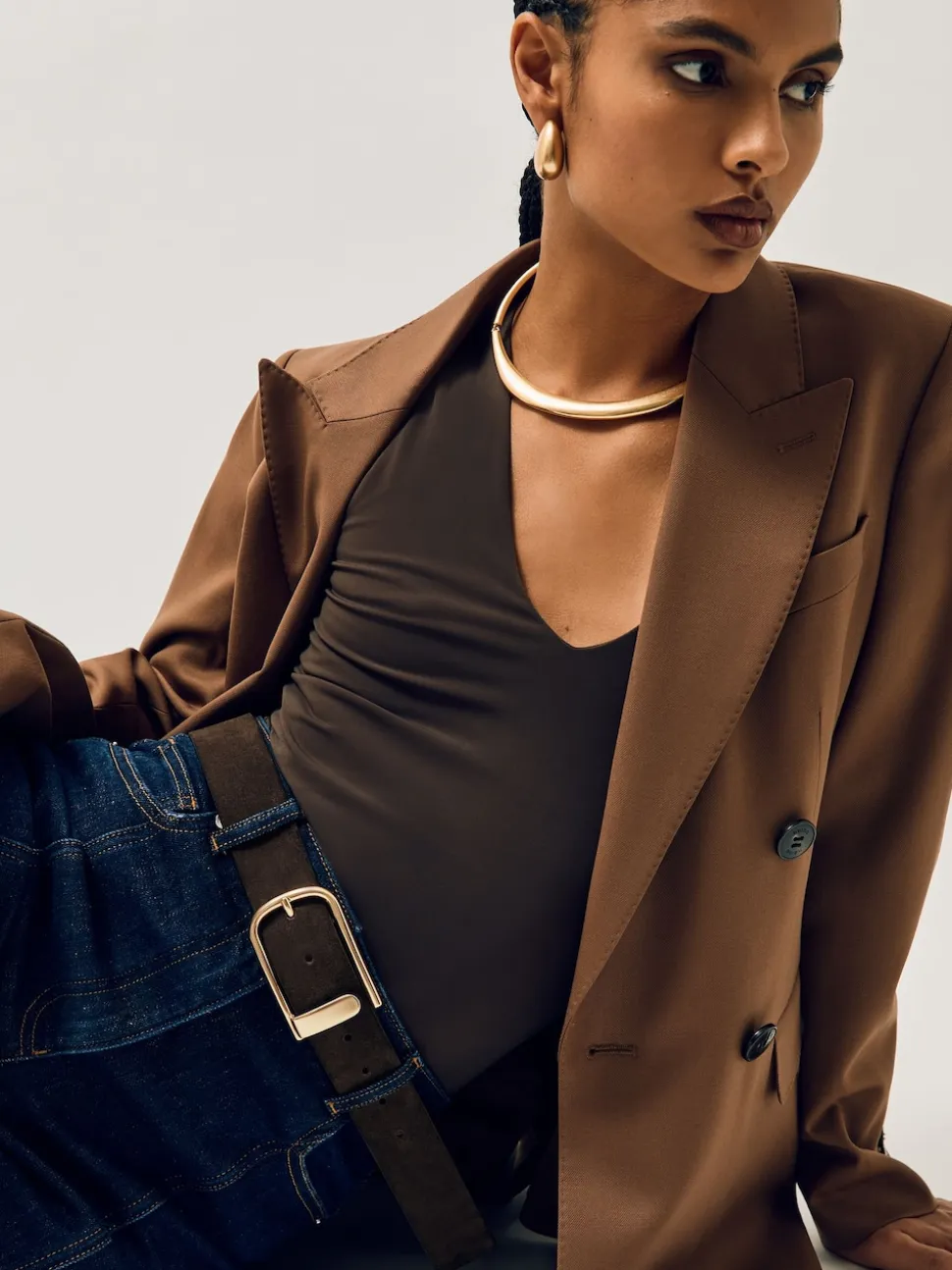 Reiss Chocolate Iyla Suede Half Keeper Belt
