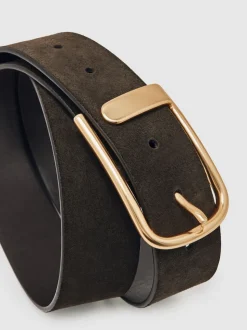 Reiss Chocolate Iyla Suede Half Keeper Belt
