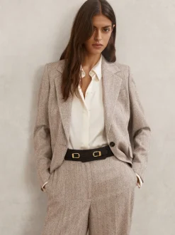 Reiss Chocolate Petula Suede Double-Buckle Corset Waist Belt