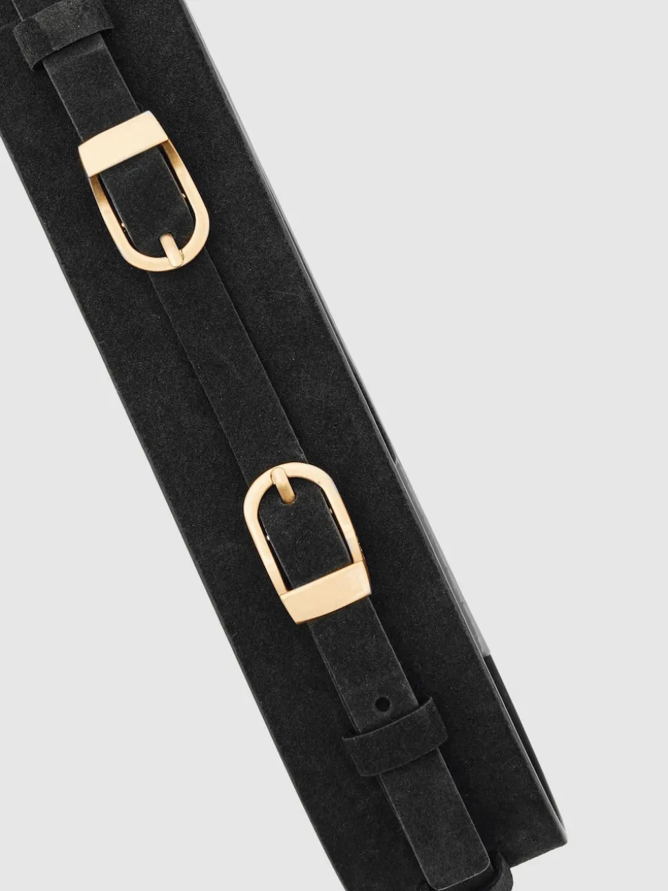 Reiss Chocolate Petula Suede Double-Buckle Corset Waist Belt