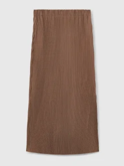 Reiss Chocolate Pippa Pleated Jersey Midi Skirt