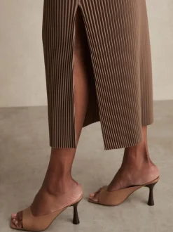 Reiss Chocolate Pippa Pleated Jersey Midi Skirt