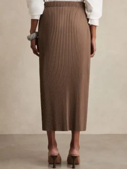 Reiss Chocolate Pippa Pleated Jersey Midi Skirt