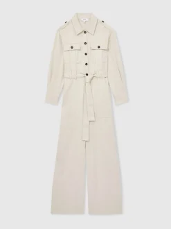 Reiss Cream Anais Wide Leg Utility Jumpsuit