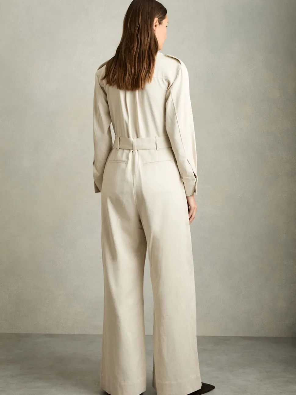 Reiss Cream Anais Wide Leg Utility Jumpsuit