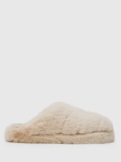 Reiss Cream Andrea Faux Fur Slippers