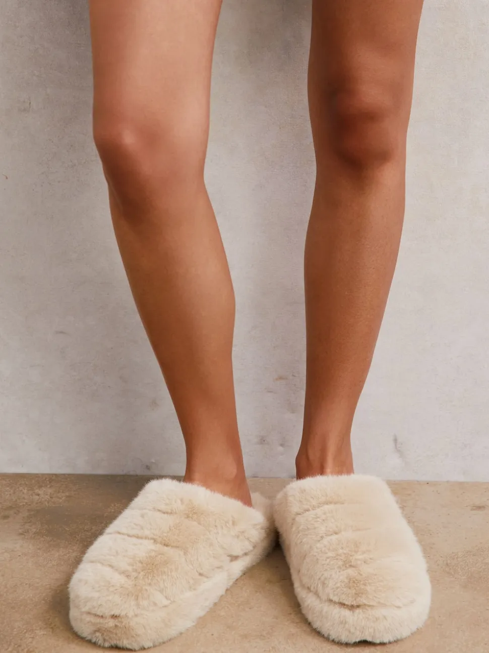Reiss Cream Andrea Faux Fur Slippers