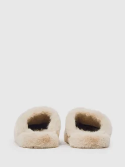 Reiss Cream Andrea Faux Fur Slippers