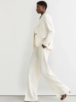 Reiss Cream Malin Petite Wide-Leg Seam-Detail Trousers