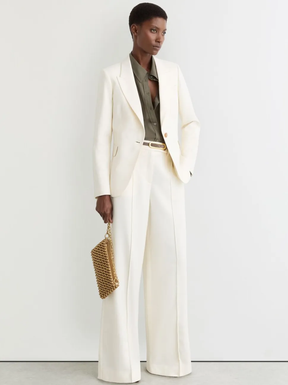 Reiss Cream Malin Petite Single-Breasted Tailored Blazer