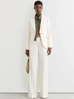 Reiss Cream Malin Wide-Leg Seam-Detail Trousers