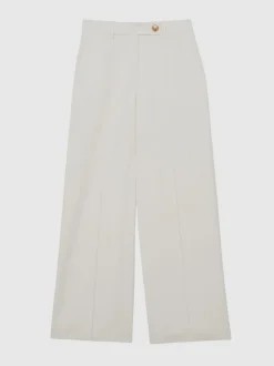 Reiss Cream Malin Wide-Leg Seam-Detail Trousers
