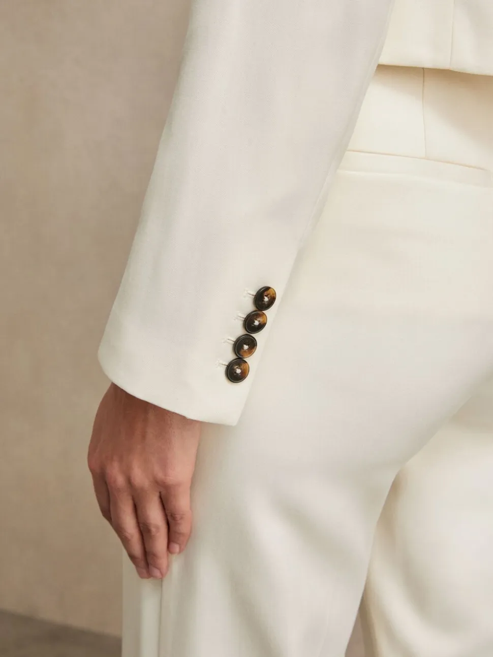 Reiss Cream Millie Double-Breasted Cropped Blazer