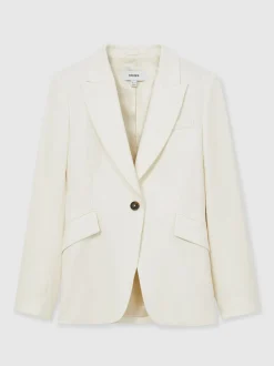 Reiss Cream Millie Petite Single-Breasted Peak-Lapel Tailored Blazer
