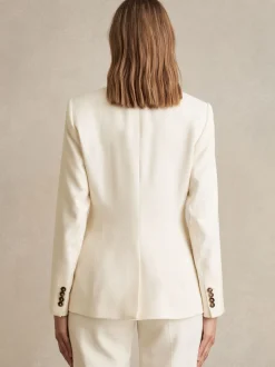 Reiss Cream Millie Petite Single-Breasted Peak-Lapel Tailored Blazer