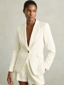 Reiss Cream Millie Petite Single-Breasted Peak-Lapel Tailored Blazer