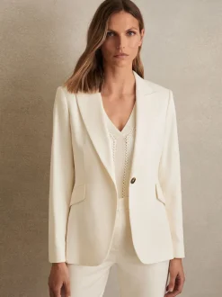 Reiss Cream Millie Single-Breasted Peak-Lapel Tailored Blazer