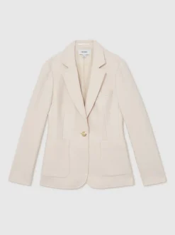 Reiss Cream Soren Petite Wool-Blend Single-Breasted Blazer