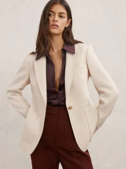 Reiss Cream Soren Petite Wool-Blend Single-Breasted Blazer