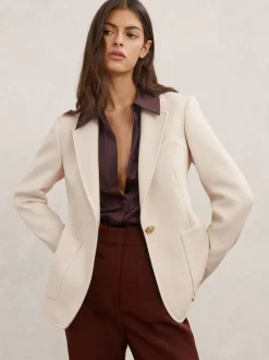 Reiss Cream Soren Wool-Blend Single-Breasted Blazer