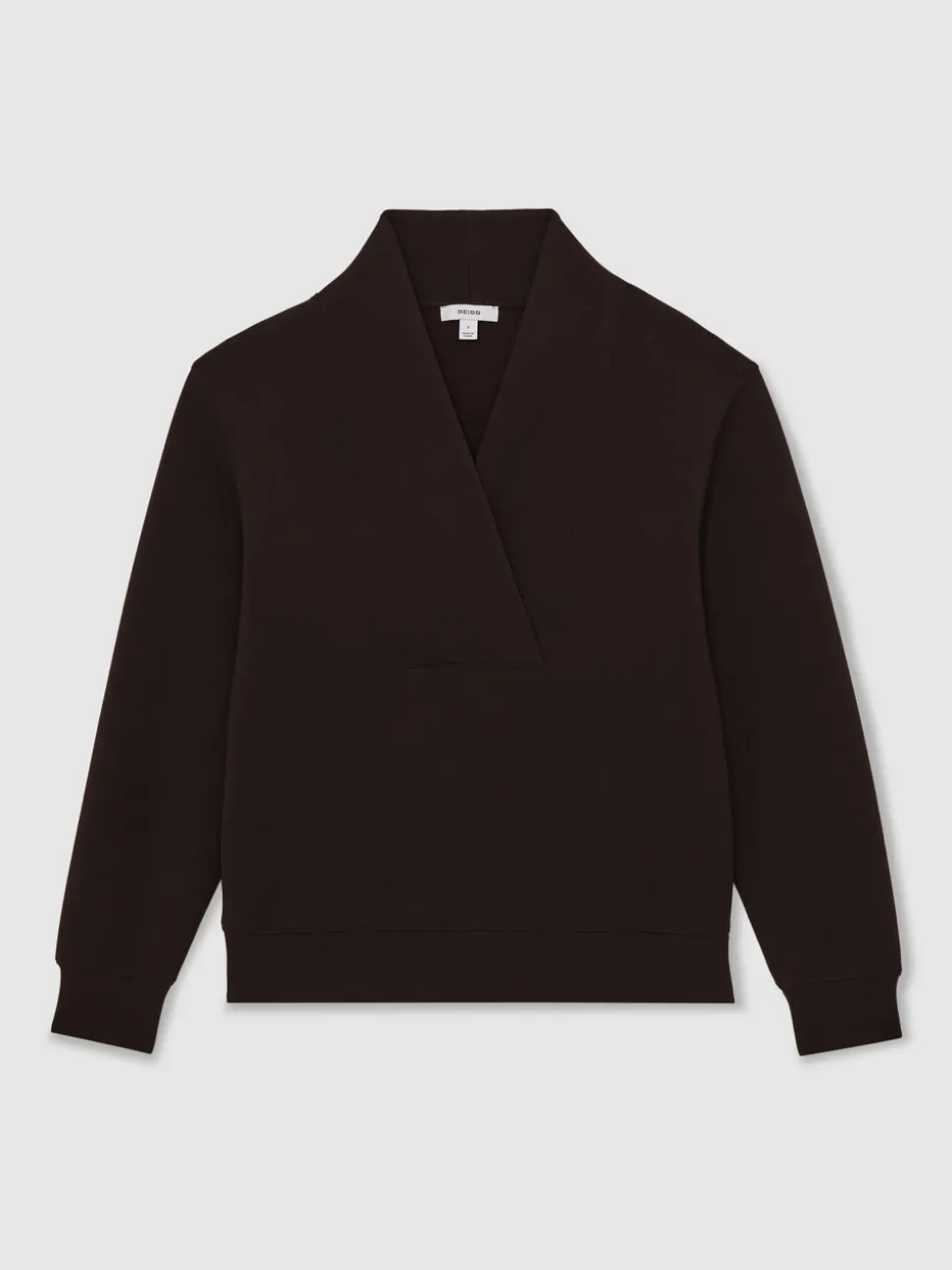 Reiss Dark Chocolate Annabel Interlock Shawl-Neck Sweatshirt with Modal