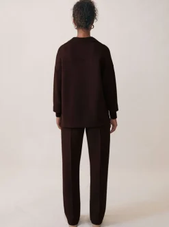 Reiss Dark Chocolate Annabel Interlock Shawl-Neck Sweatshirt with Modal