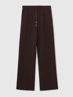 Reiss Dark Chocolate Brown Jemma Premium Interlock Wide-Leg Joggers