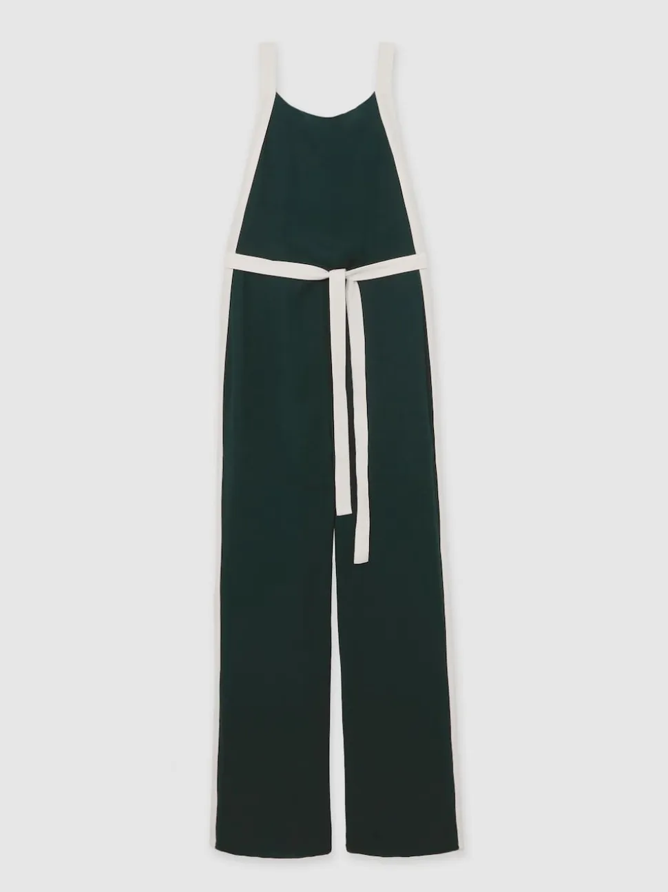 Reiss Dark Green/Cream Salma Colourblock Wide Leg Belted Jumpsuit