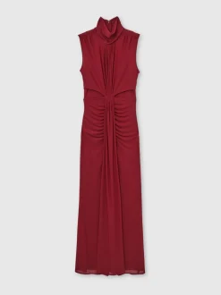 Reiss Dark Red Daniella Ruched Sleeveless Maxi Dress