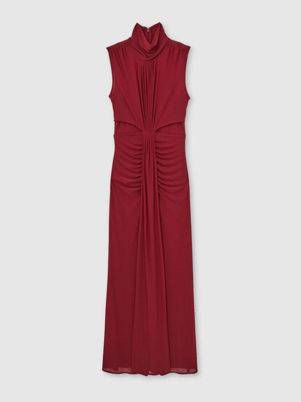 Reiss Dark Red Daniella Ruched Sleeveless Maxi Dress