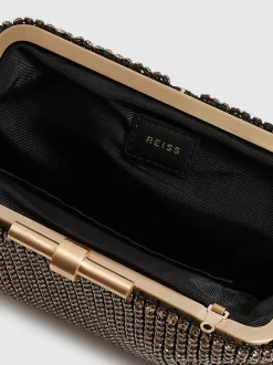 Reiss Gold Adaline Embellished Clutch Bag
