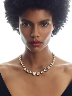 Reiss Gold Cristiana Geometric Crystal Necklace