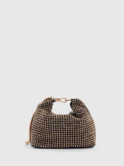 Reiss Gold Leah Crystal Bracelet Pouch Bag