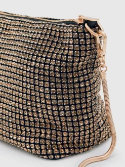 Reiss Gold Leah Crystal Bracelet Pouch Bag