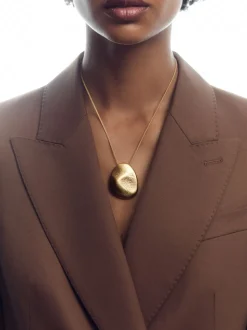 Reiss Gold Perdita Tone Textured Pebble Pendant Necklace