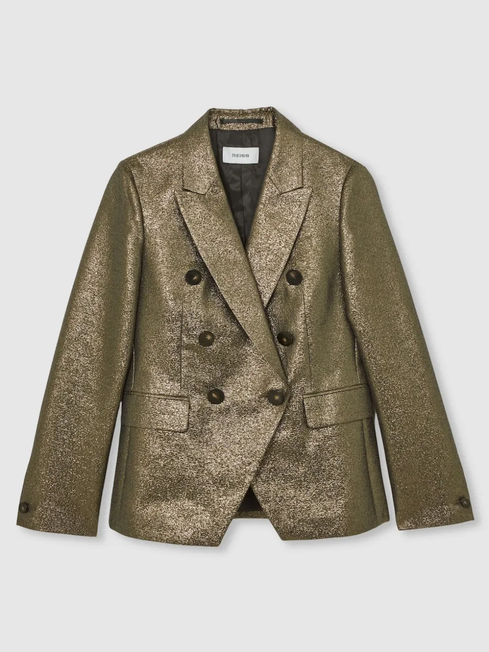 Reiss Gold Sienna Petite Double-Breasted Metallic Suit Blazer with Cotton