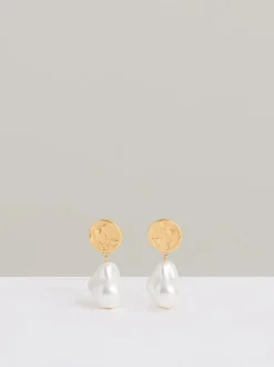 Reiss Gold Tone Maya Molten Faux-Pearl Drop Earrings