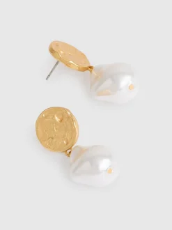 Reiss Gold Tone Maya Molten Faux-Pearl Drop Earrings
