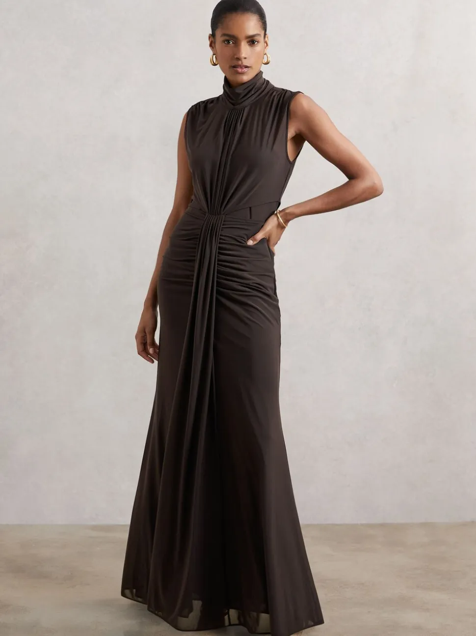 Reiss Grape Daniella Ruched Sleeveless Maxi Dress