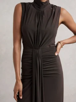 Reiss Grape Daniella Ruched Sleeveless Maxi Dress