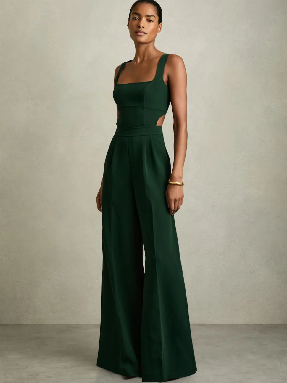 Reiss Green Dion Wide-Leg Cut-Out Jumpsuit