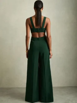 Reiss Green Dion Wide-Leg Cut-Out Jumpsuit