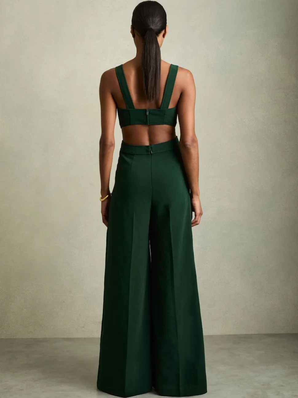 Reiss Green Dion Wide-Leg Cut-Out Jumpsuit
