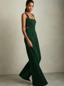 Reiss Green Dion Wide-Leg Cut-Out Jumpsuit