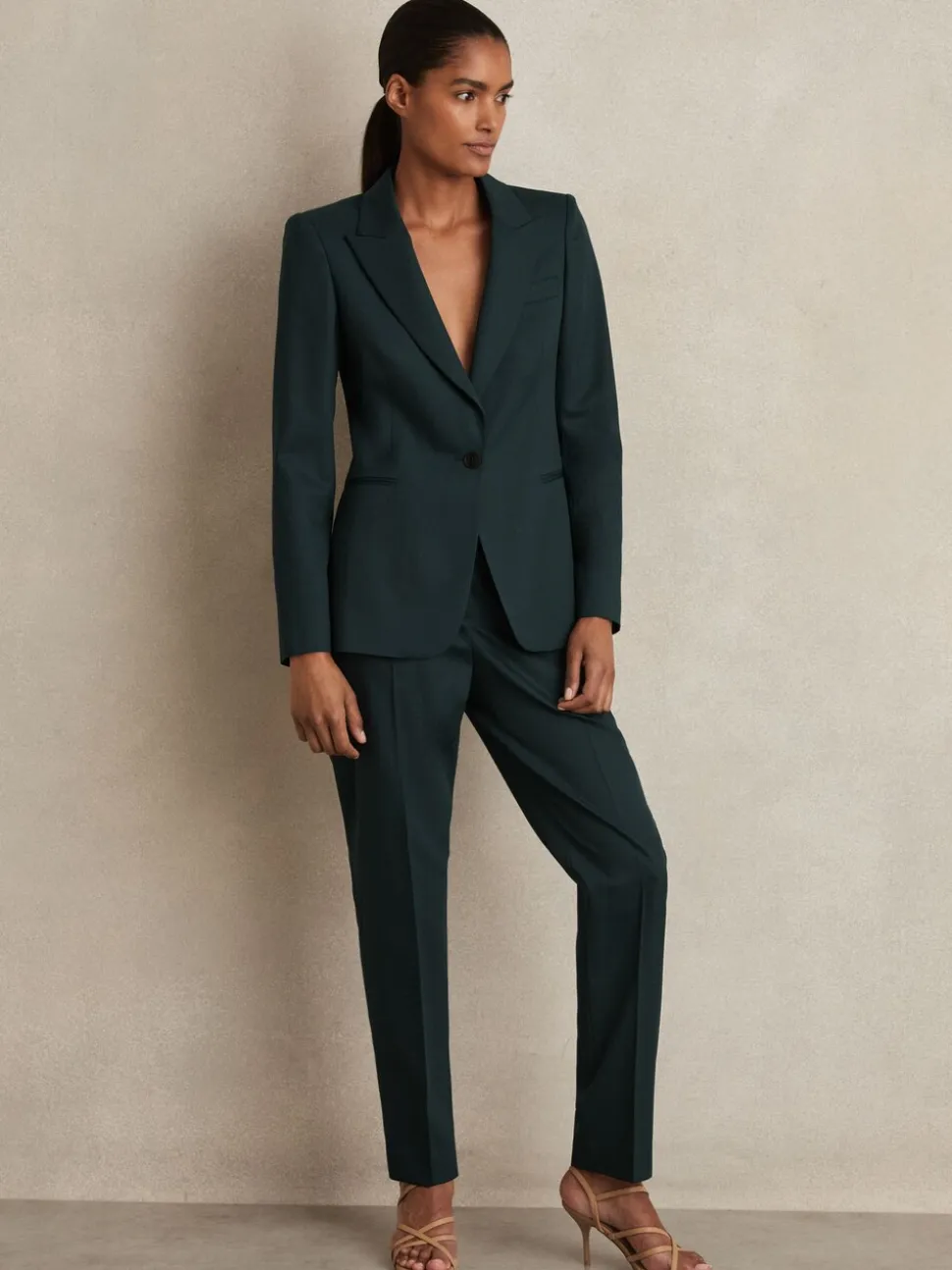 Reiss Green Jade Wool-Blend Single-Breasted Suit Blazer