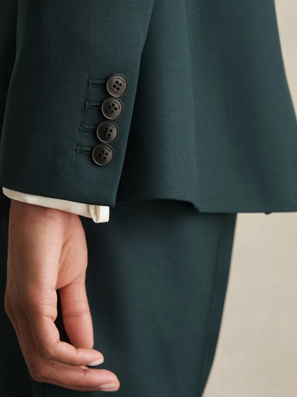 Reiss Green Jade Wool-Blend Single-Breasted Suit Blazer